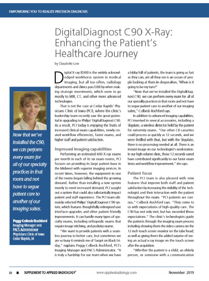DigitalDiagnost C90, historia impresa sobre la PCI, mejora del paso de los pacientes por la atención médica (Download .pdf)