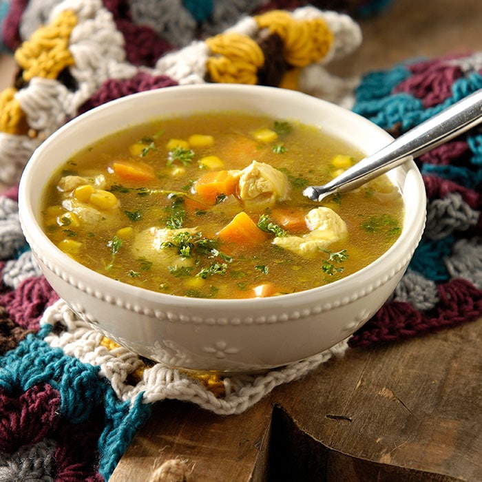 Sopa de pollo con pasta, imagen grande